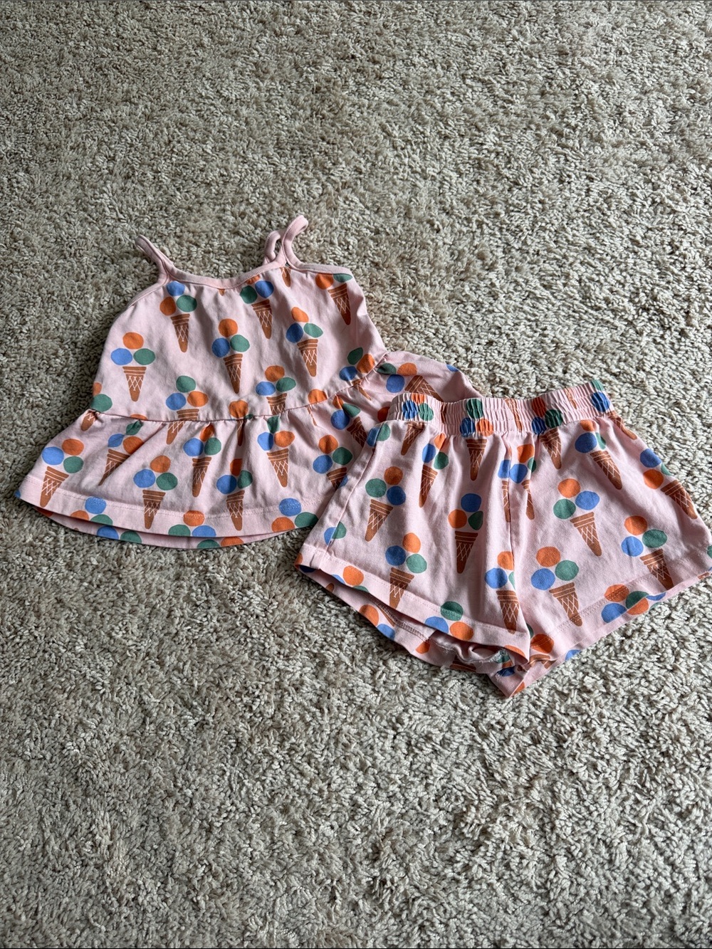 Hanna Andersson Girls Pink Ice Cream Print Tank & Shorts Set 3T